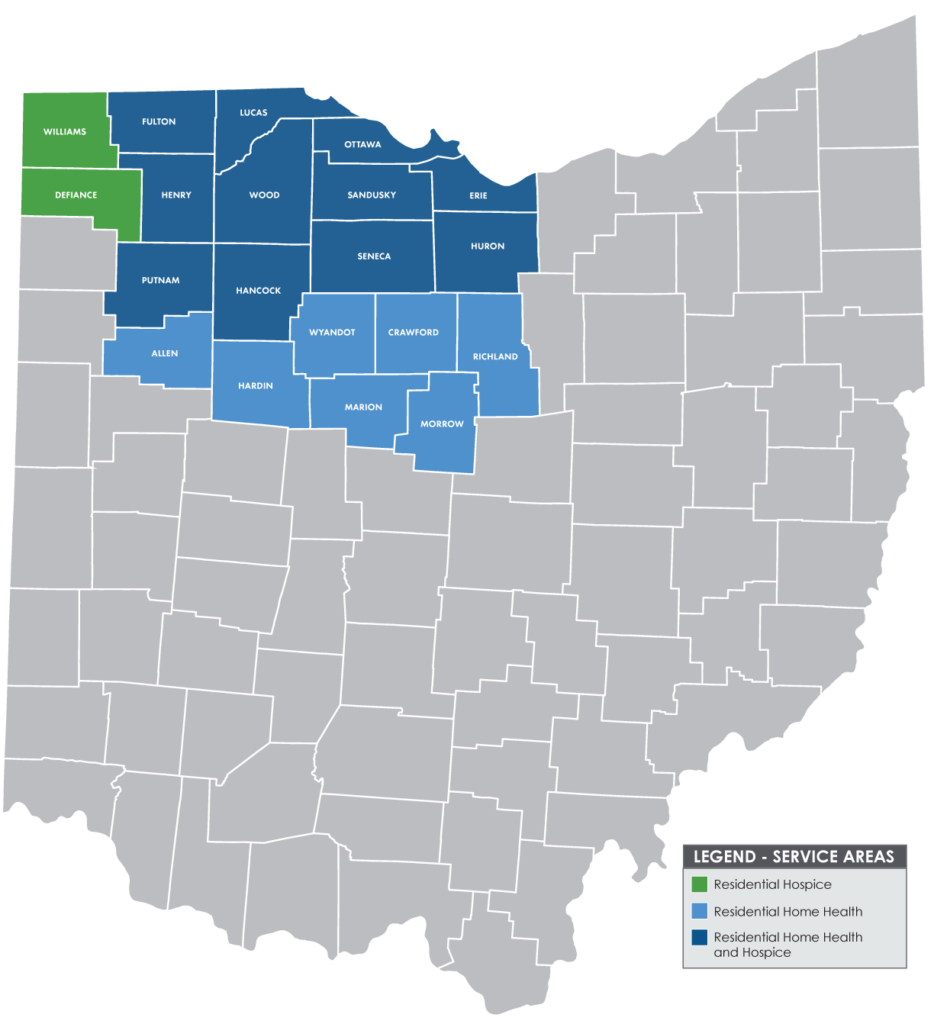 Map highlighting counties where we provide service in Ohio