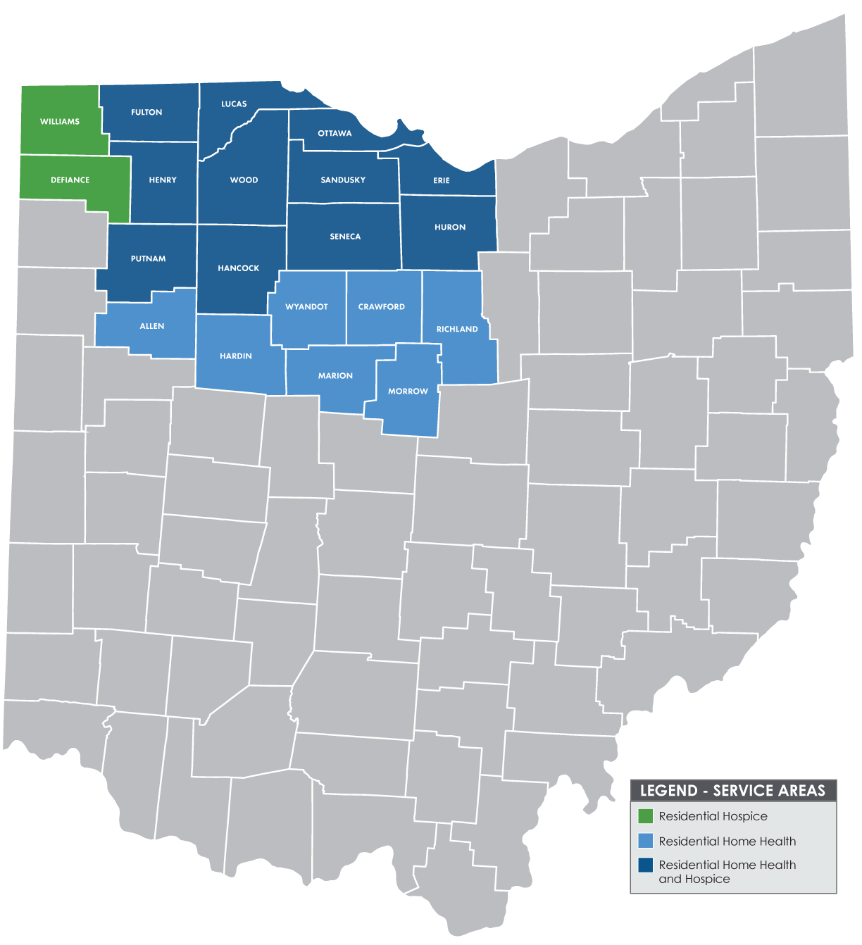 Residential Home Health and Hospice service areas in Ohio