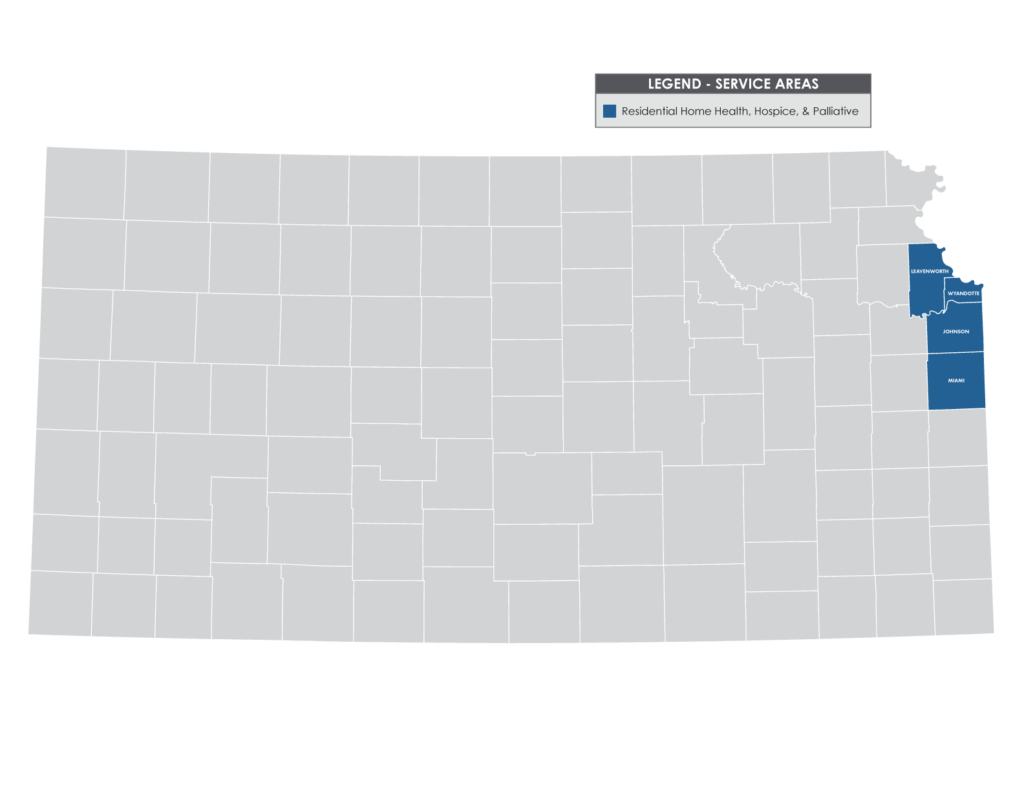 Map highlighting counties where we provide service in Kansas