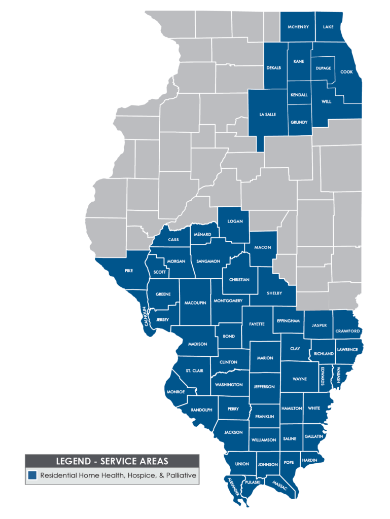 Map highlighting counties where we provide service in Illinois