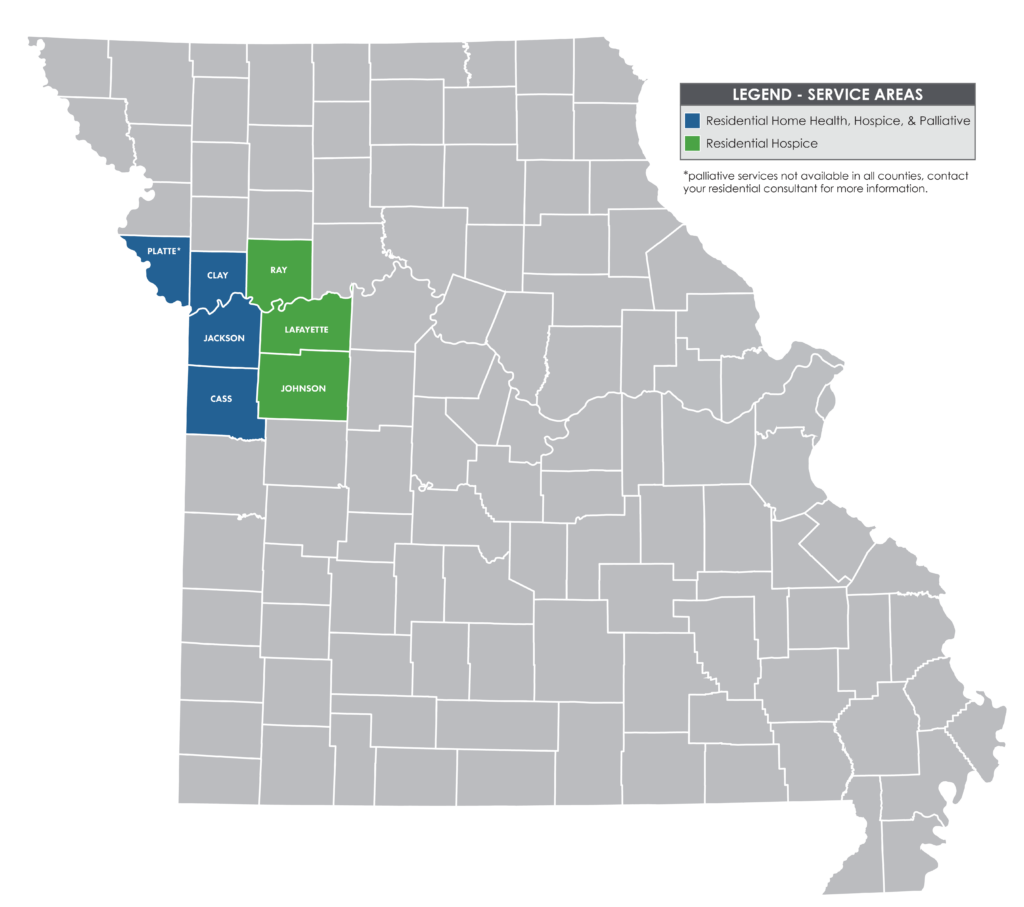 Map highlighting counties where we provide service in Missouri