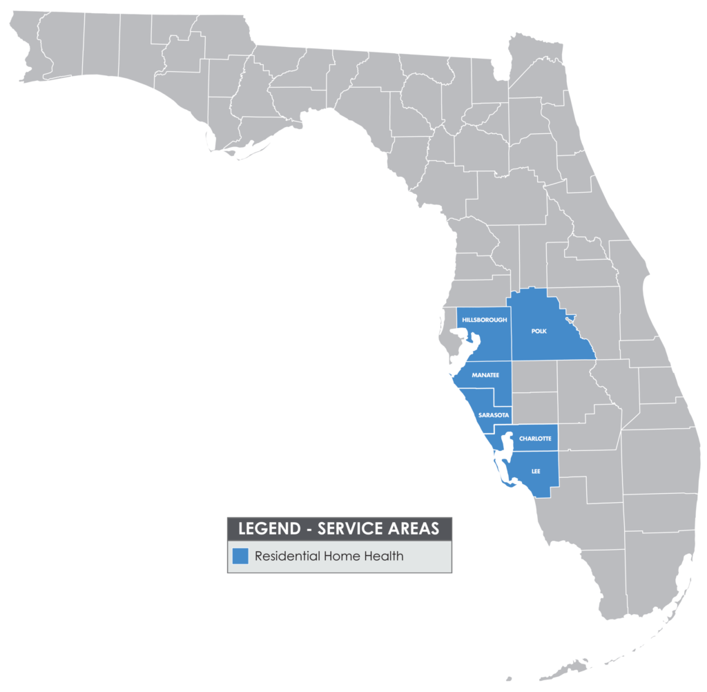Map highlighting counties in Florida where we provide service